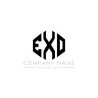 EXO letter logo design with polygon shape. EXO polygon and cube shape logo design. EXO hexagon vector logo template white and black colors. EXO monogram, business and real estate logo.