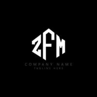 ZFM letter logo design with polygon shape. ZFM polygon and cube shape logo design. ZFM hexagon vector logo template white and black colors. ZFM monogram, business and real estate logo.