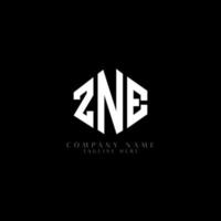 ZNE letter logo design with polygon shape. ZNE polygon and cube shape logo design. ZNE hexagon vector logo template white and black colors. ZNE monogram, business and real estate logo.
