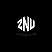 ZNU letter logo design with polygon shape. ZNU polygon and cube shape logo design. ZNU hexagon vector logo template white and black colors. ZNU monogram, business and real estate logo.