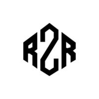 RZR letter logo design with polygon shape. RZR polygon and cube shape logo design. RZR hexagon vector logo template white and black colors. RZR monogram, business and real estate logo.