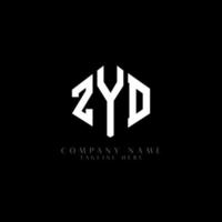 ZYD letter logo design with polygon shape. ZYD polygon and cube shape logo design. ZYD hexagon vector logo template white and black colors. ZYD monogram, business and real estate logo.