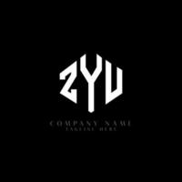 ZYU letter logo design with polygon shape. ZYU polygon and cube shape logo design. ZYU hexagon vector logo template white and black colors. ZYU monogram, business and real estate logo.