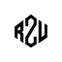 RZU letter logo design with polygon shape. RZU polygon and cube shape logo design. RZU hexagon vector logo template white and black colors. RZU monogram, business and real estate logo.