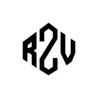 RZV letter logo design with polygon shape. RZV polygon and cube shape logo design. RZV hexagon vector logo template white and black colors. RZV monogram, business and real estate logo.