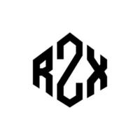 RZX letter logo design with polygon shape. RZX polygon and cube shape logo design. RZX hexagon vector logo template white and black colors. RZX monogram, business and real estate logo.