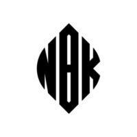 Diseño de logotipo de letra circular nbk con forma de círculo y elipse. Letras de elipse nbk con estilo tipográfico. las tres iniciales forman un logo circular. nbk círculo emblema resumen monograma letra marca vector. vector