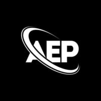 logotipo de la aep. letra aep. diseño del logotipo de la letra aep. logotipo de iniciales aep vinculado con círculo y logotipo de monograma en mayúsculas. tipografía aep para tecnología, negocios y marca inmobiliaria. vector