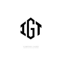 IGT letter logo design with polygon shape. IGT polygon and cube shape logo design. IGT hexagon vector logo template white and black colors. IGT monogram, business and real estate logo.