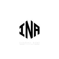 INA letter logo design with polygon shape. INA polygon and cube shape logo design. INA hexagon vector logo template white and black colors. INA monogram, business and real estate logo.