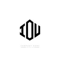 IOU letter logo design with polygon shape. IOU polygon and cube shape logo design. IOU hexagon vector logo template white and black colors. IOU monogram, business and real estate logo.