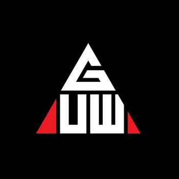 GUW triangle letter logo design with triangle shape. GUW triangle logo design monogram. GUW triangle vector logo template with red color. GUW triangular logo Simple, Elegant, and Luxurious Logo.