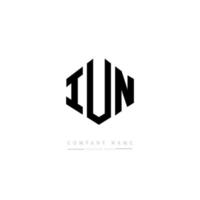 IUN letter logo design with polygon shape. IUN polygon and cube shape logo design. IUN hexagon vector logo template white and black colors. IUN monogram, business and real estate logo.