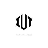 IUT letter logo design with polygon shape. IUT polygon and cube shape logo design. IUT hexagon vector logo template white and black colors. IUT monogram, business and real estate logo.