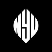 NYU circle letter logo design with circle and ellipse shape. NYU ellipse letters with typographic style. The three initials form a circle logo. NYU Circle Emblem Abstract Monogram Letter Mark Vector. vector