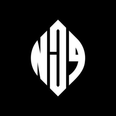 NJQ circle letter logo design with circle and ellipse shape. NJQ ellipse letters with typographic style. The three initials form a circle logo. NJQ Circle Emblem Abstract Monogram Letter Mark Vector.