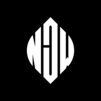 NJW circle letter logo design with circle and ellipse shape. NJW ellipse letters with typographic style. The three initials form a circle logo. NJW Circle Emblem Abstract Monogram Letter Mark Vector. vector