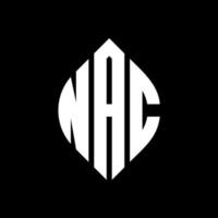 NAC circle letter logo design with circle and ellipse shape. NAC ellipse letters with typographic style. The three initials form a circle logo. NAC Circle Emblem Abstract Monogram Letter Mark Vector. vector
