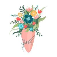 illustration summer flowers bouquet in paper packaging vector