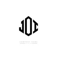 JOI letter logo design with polygon shape. JOI polygon and cube shape logo design. JOI hexagon vector logo template white and black colors. JOI monogram, business and real estate logo.