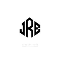 JRE letter logo design with polygon shape. JRE polygon and cube shape logo design. JRE hexagon vector logo template white and black colors. JRE monogram, business and real estate logo.