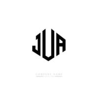 JUA letter logo design with polygon shape. JUA polygon and cube shape logo design. JUA hexagon vector logo template white and black colors. JUA monogram, business and real estate logo.