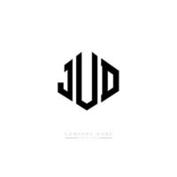 JUD letter logo design with polygon shape. JUD polygon and cube shape logo design. JUD hexagon vector logo template white and black colors. JUD monogram, business and real estate logo.