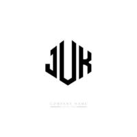 JUK letter logo design with polygon shape. JUK polygon and cube shape logo design. JUK hexagon vector logo template white and black colors. JUK monogram, business and real estate logo.