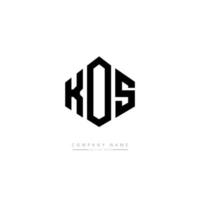 KOS letter logo design with polygon shape. KOS polygon and cube shape logo design. KOS hexagon vector logo template white and black colors. KOS monogram, business and real estate logo.