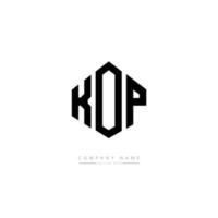 diseño de logotipo de letra kop con forma de polígono. diseño de logotipo en forma de cubo y polígono kop. kop hexágono vector logo plantilla colores blanco y negro. monograma kop, logotipo comercial y inmobiliario.