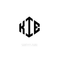 KIE letter logo design with polygon shape. KIE polygon and cube shape logo design. KIE hexagon vector logo template white and black colors. KIE monogram, business and real estate logo.