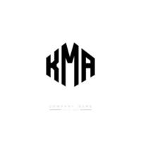 KMA letter logo design with polygon shape. KMA polygon and cube shape logo design. KMA hexagon vector logo template white and black colors. KMA monogram, business and real estate logo.