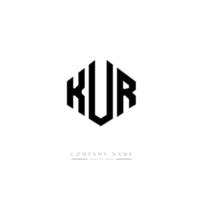 KUR letter logo design with polygon shape. KUR polygon and cube shape logo design. KUR hexagon vector logo template white and black colors. KUR monogram, business and real estate logo.