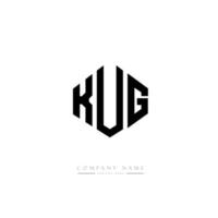 KUG letter logo design with polygon shape. KUG polygon and cube shape logo design. KUG hexagon vector logo template white and black colors. KUG monogram, business and real estate logo.