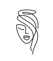 minimalismo vectorial del logotipo del peinado. maquillaje - ilustración aislada para salón de belleza. tatuaje permanente, mira. icono de peinado. rostro mujer vector