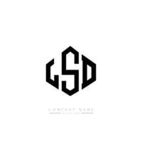 LSD letter logo design with polygon shape. LSD polygon and cube shape logo design. LSD hexagon vector logo template white and black colors. LSD monogram, business and real estate logo.