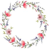 Watercolor Floral Wreath On A White Background. vector