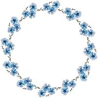 Round Watercolor Wreath With Blue Flowers On A White Background. vector
