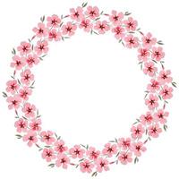 Round Watercolor Frame With Red Flowers On A White Background. vector