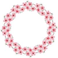 Round Watercolor Frame With Red Flowers On A White Background. vector