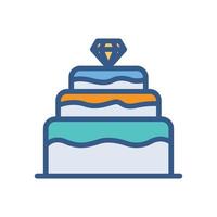 Cake icon with gemstone. Icon related to wedding. Lineal color icon style. Simple design editable vector