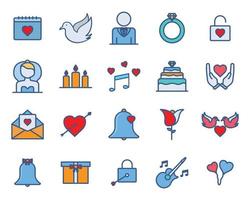 conjunto de iconos relacionados con la boda, fiesta. estilo de icono de color lineal. diseño simple editable vector