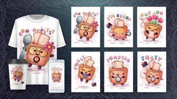 personaje de dibujos animados adorable tostadora, bonita idea de elemento para imprimir camiseta, póster y sobre para niños, postal. linda tostadora de estilo dibujado a mano