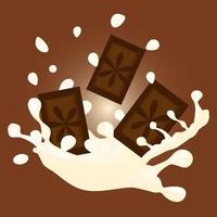 trozos de chocolate con salpicaduras, gotas de chocolate blanco. Objetos de alimentos vectoriales realistas en 3d vector