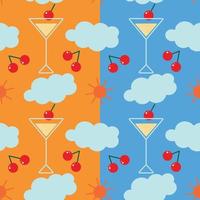 Set of two bright seamless summer pattern in trendy colors with summer elements. Background. Texture vector