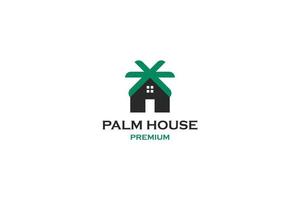 Flat palm tree house logo design vector template illustration idea