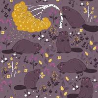 Seamless pattern with cute beavers. vector