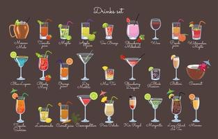 Set of drinks on a brown background. Vector graphics