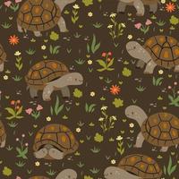 Seamless pattern with cute land turtles. Vector graphics