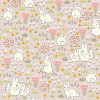 Spring bunnies seamless pattern with flowers. Vector graphics.